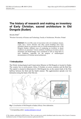 The History of Research and Making an Inventory of Early Christian, Sacred Architecture in Old Dongola (Sudan)