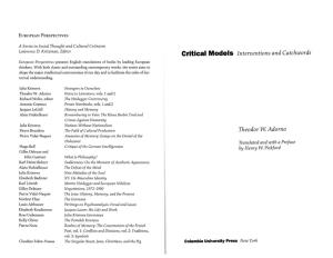 Critical Models Interventions and Catchwords Theodor W. Adorno