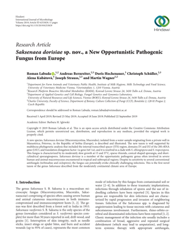 Saksenaea Dorisiae Sp. Nov., a New Opportunistic Pathogenic Fungus from Europe