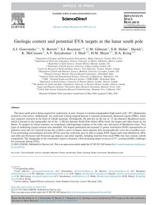 Geologic Context and Potential EVA Targets at the Lunar South Pole