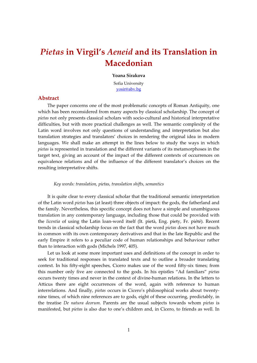 Pietas in Virgil's Aeneid and Its Translation in Macedonian