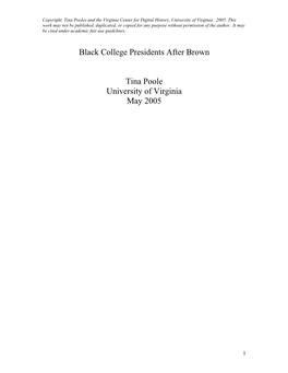 Tina Poole, "Black College Presidents After Brown"