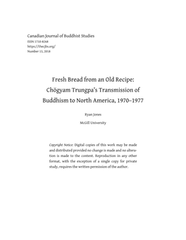 Fresh Bread from an Old Recipe: Chögyam Trungpa's Transmission