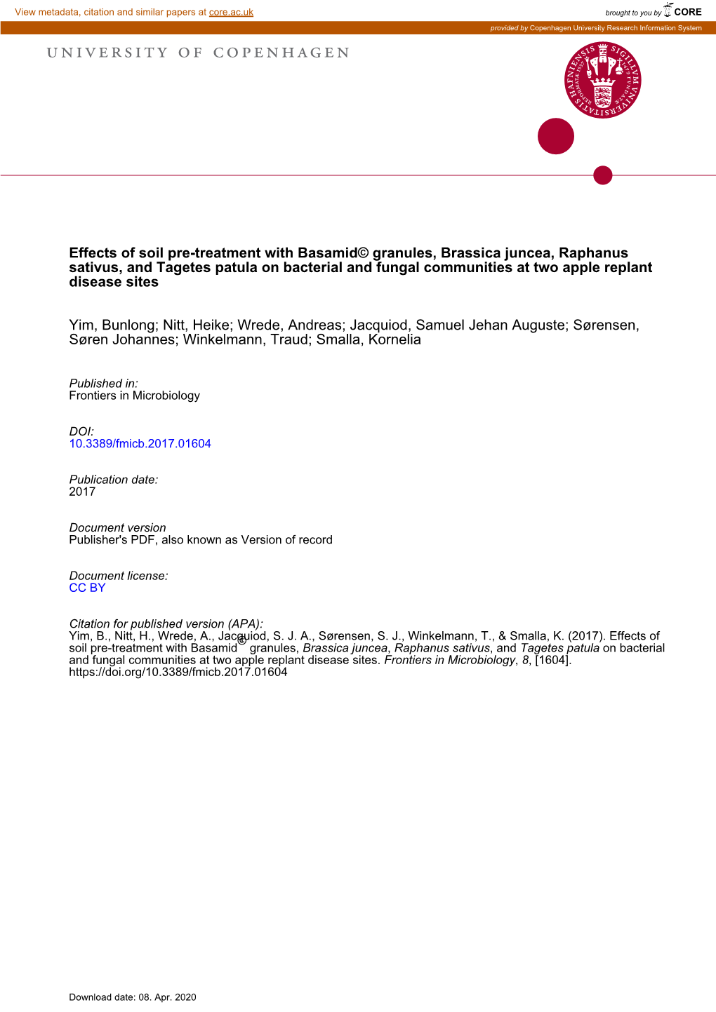 Effects of Soil Pre-Treatment with Basamid® Granules