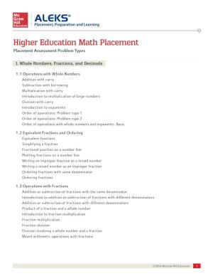 Higher Education Math Placement Placement Assessment Problem Types