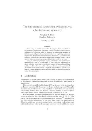 The Four Essential Aristotelian Syllogisms, Via Substitution and Symmetry