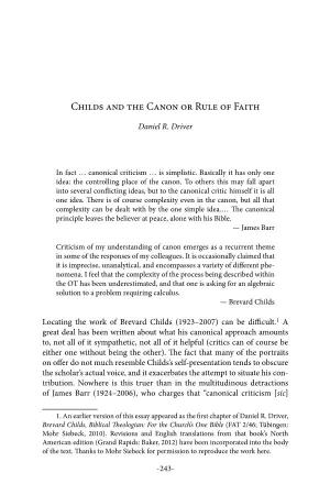 Childs and the Canon Or Rule of Faith