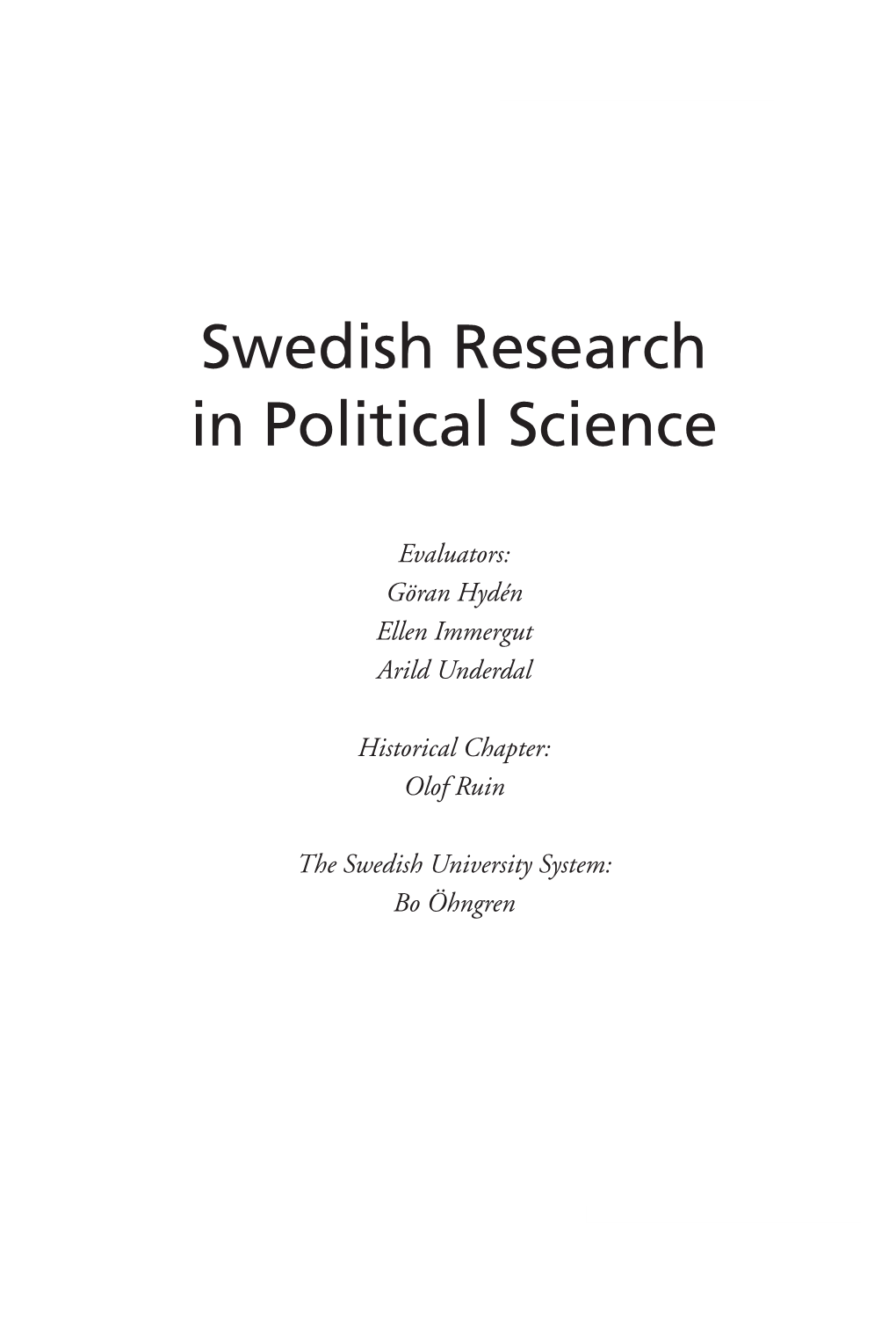 Swedish Research in Political Science