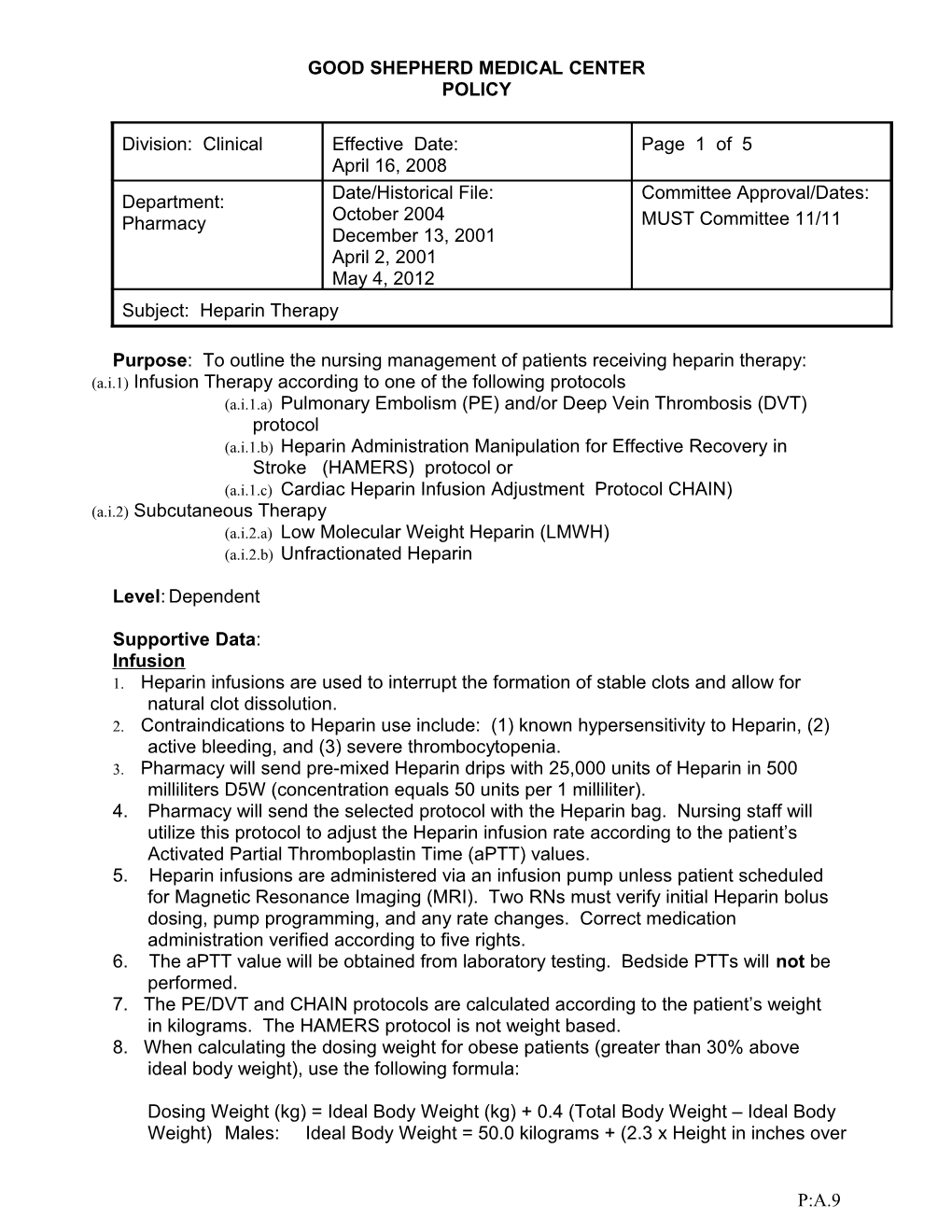 Subject: Heparin Infusion Therapy Page 6 of 6