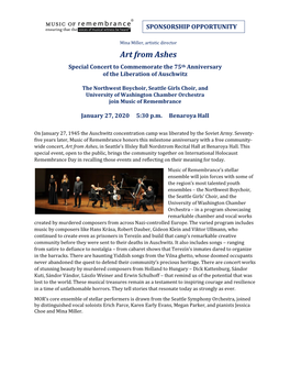 Art from Ashes Special Concert to Commemorate the 75Th Anniversary of the Liberation of Auschwitz