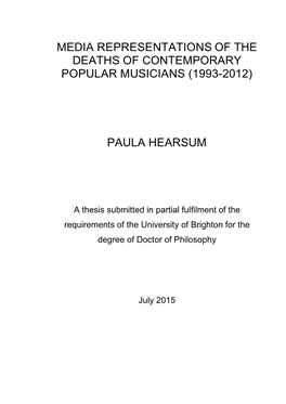 Media Representations of the Deaths of Contemporary Popular Musicians (1993-2012)