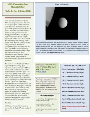 UNA Planetarium Newsletter Vol. 4. No. 2