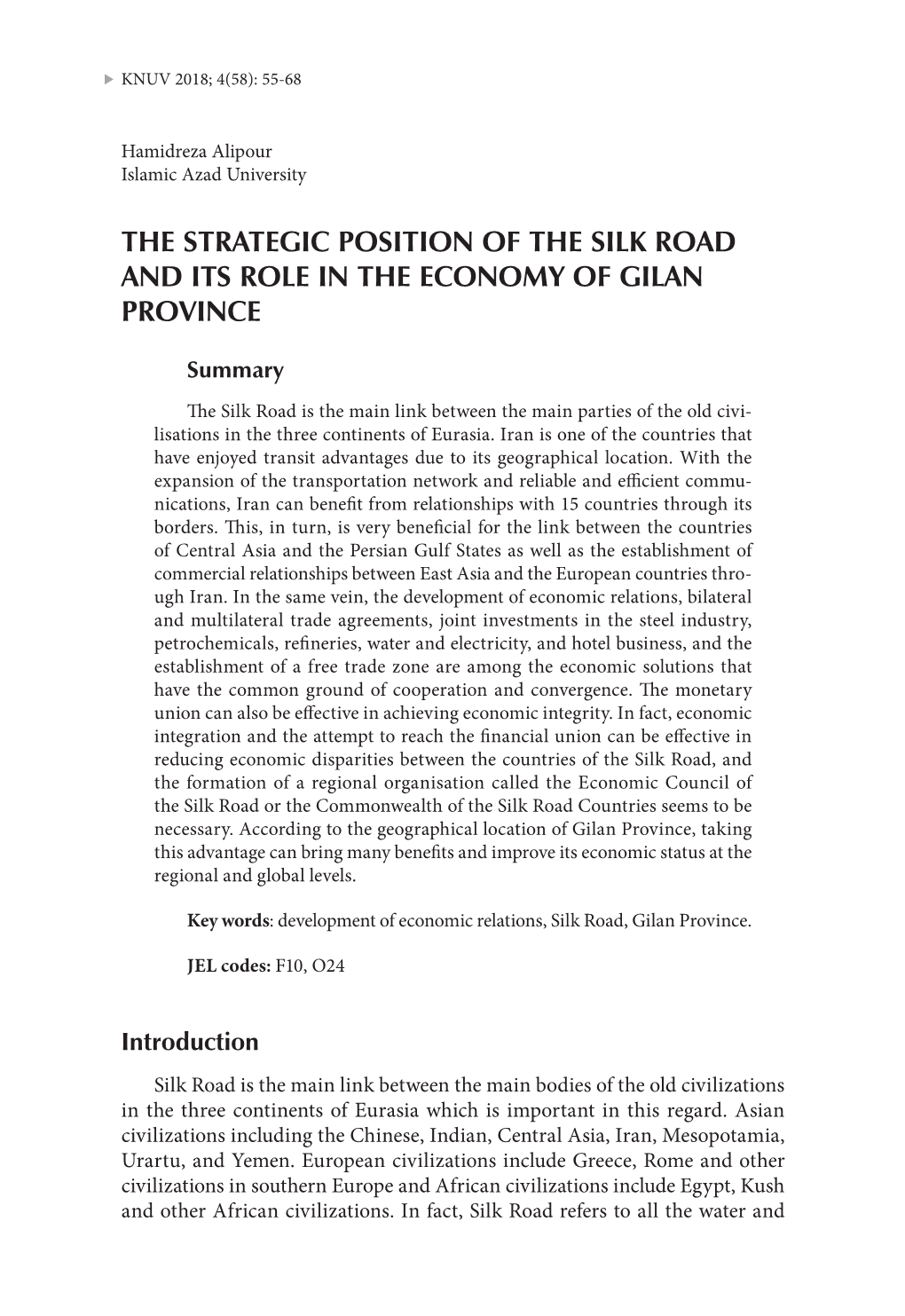 The Strategic Position of the Silk Road and Its Role in the Economy of Gilan Province