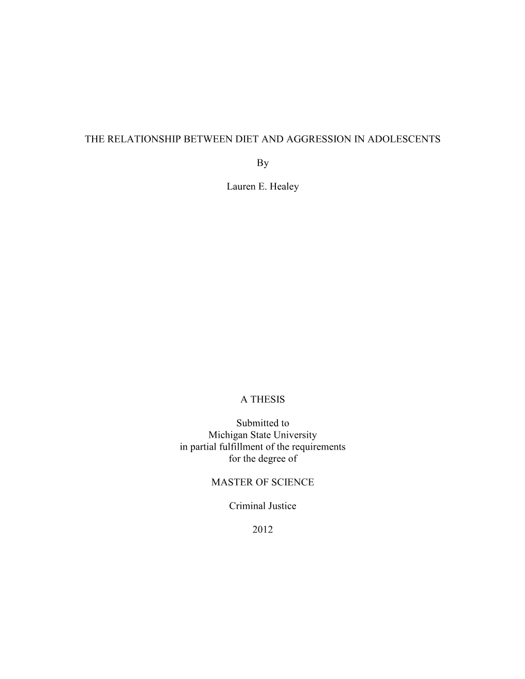 The Relationship Between Diet and Aggression in Adolescents