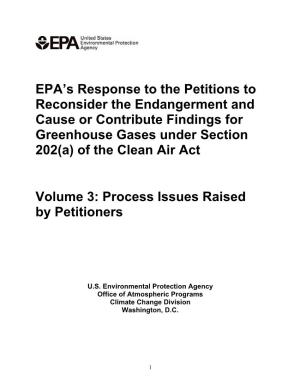 Volume 3: Process Issues Raised by Petitioners