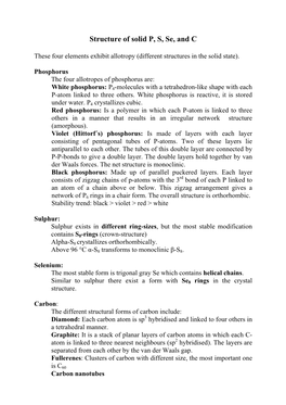 Structure of Solid (P, S, Se, and C)