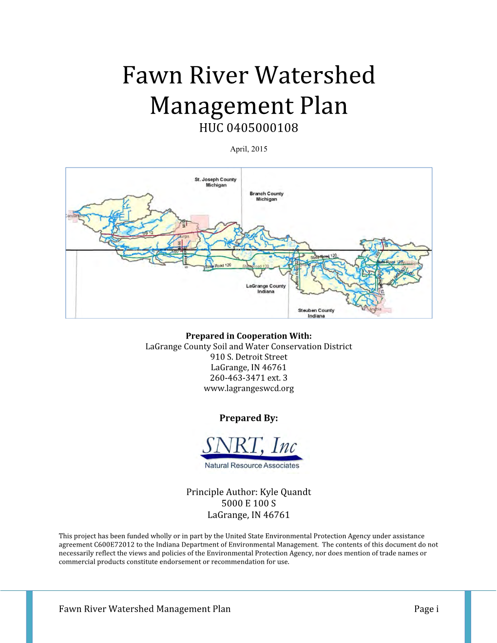 Fawn River Watershed Management Plan HUC 0405000108