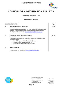 (Public Pack)Agenda Document for Councillors' Information Bulletin, 09/03/2021 00:00