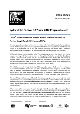Sydney Film Festival 6-17 June 2012 Program Launch