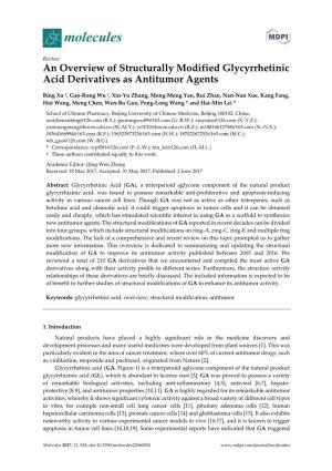 An Overview of Structurally Modified Glycyrrhetinic Acid Derivatives As Antitumor Agents