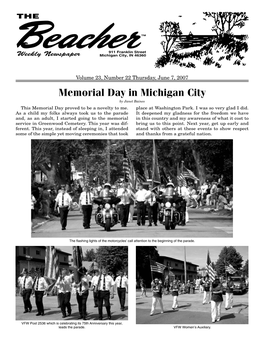 Memorial Day in Michigan City by Janet Baines This Memorial Day Proved to Be a Novelty to Me