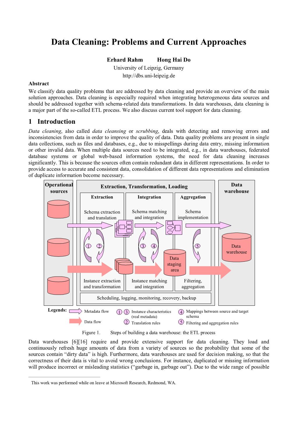 Data Cleaning: Problems and Current Approaches