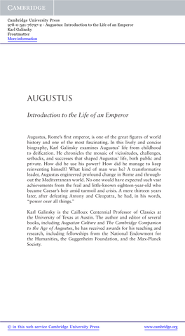 Augustus: Introduction to the Life of an Emperor Karl Galinsky Frontmatter More Information