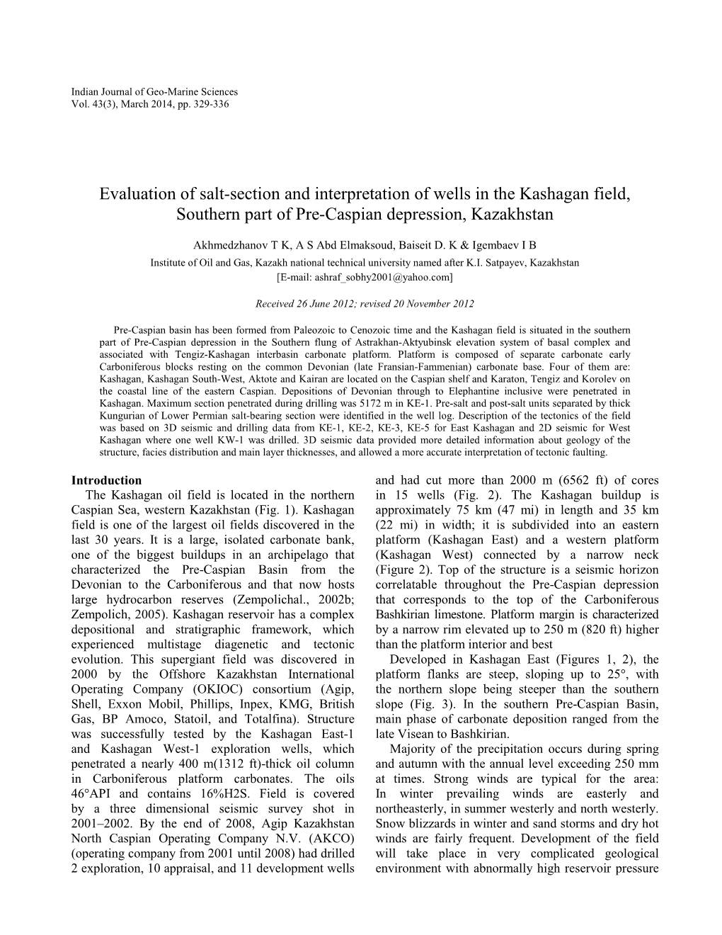 Evaluation of Salt-Section and Interpretation of Wells in the Kashagan Field, Southern Part of Pre-Caspian Depression, Kazakhstan