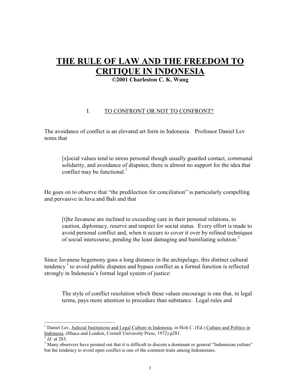 THE RULE of LAW and the FREEDOM to CRITIQUE in INDONESIA ©2001 Charleston C