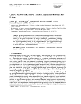 General Relativistic Radiative Transfer: Applications to Black-Hole Systems