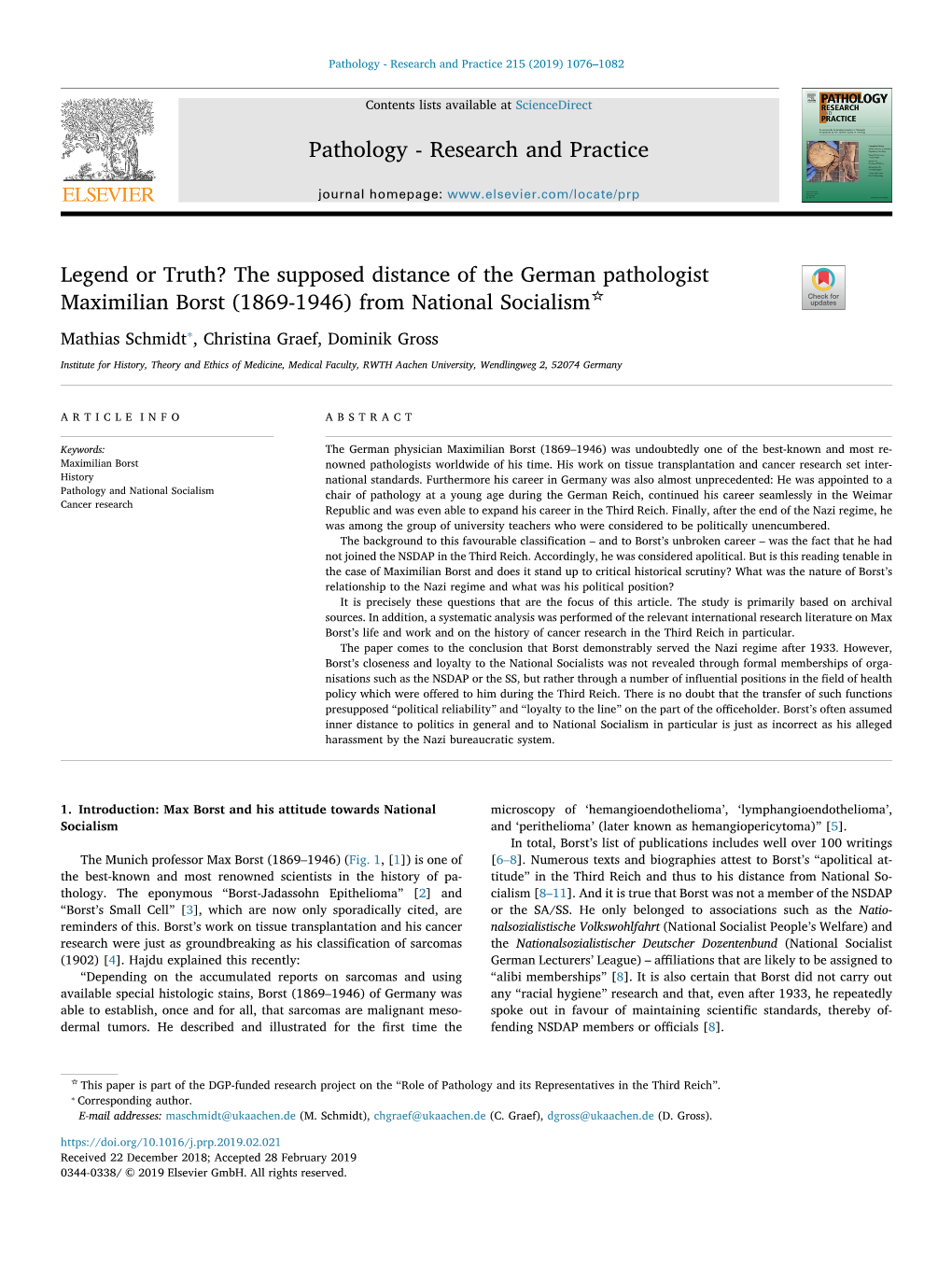 Legend Or Truth? the Supposed Distance of the German Pathologist