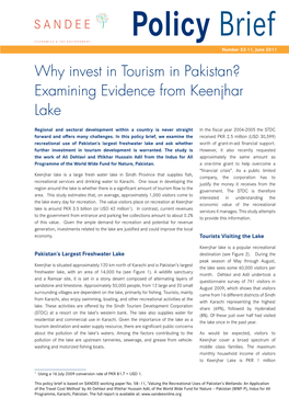 Why Invest in Tourism in Pakistan? Examining Evidence from Keenjhar Lake