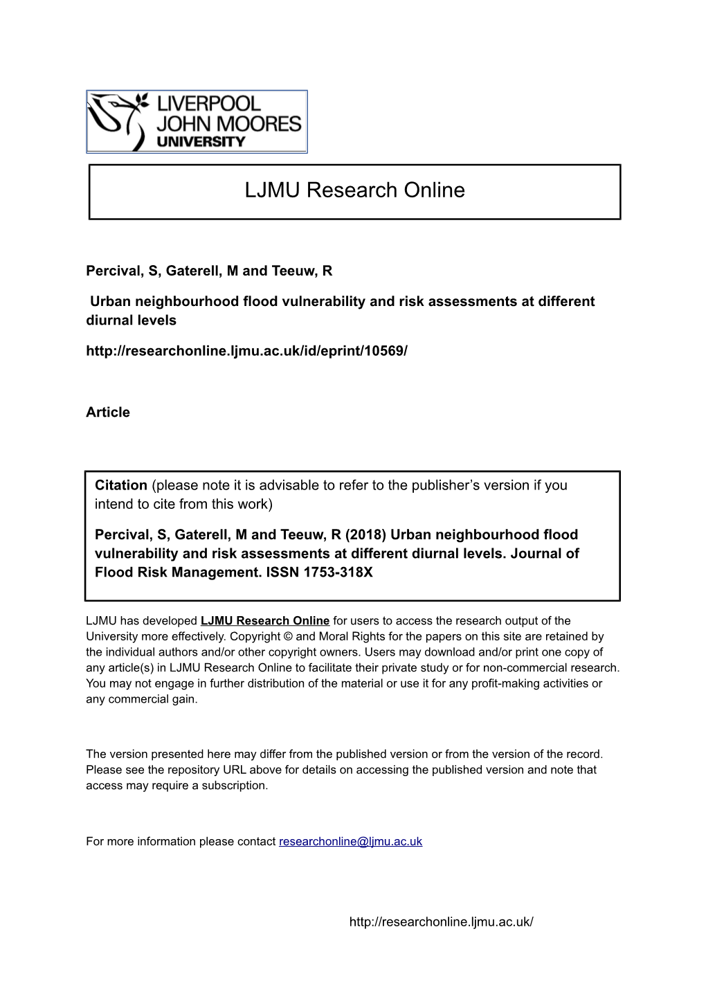 Urban Neighbourhood Flood Vulnerability and Risk Assessments at Different Diurnal Levels