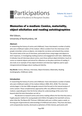 Memories of a Medium: Comics, Materiality, Object Elicitation and Reading Autobiographies