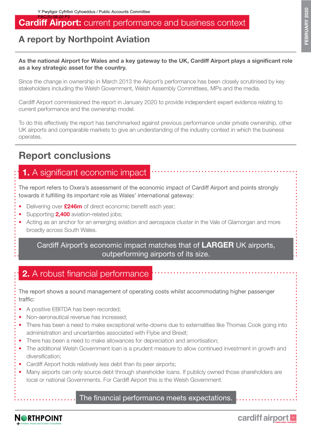 Cardiff Airport: Current Performance and Business Context a Report by Northpoint Aviation FEBRUARY 2020 FEBRUARY