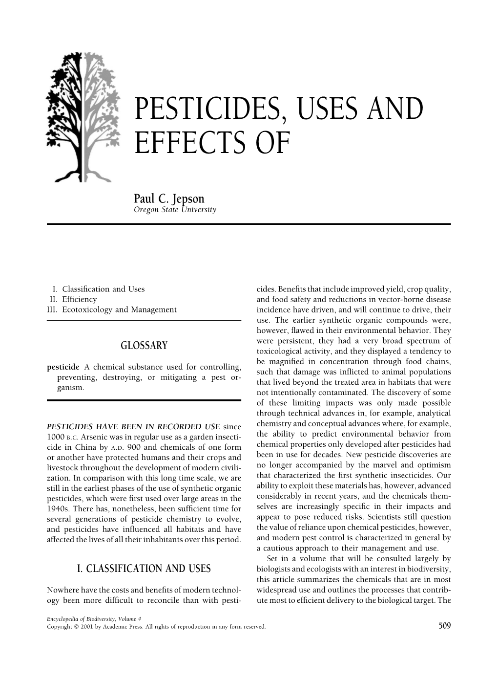 Pesticides, Uses and Effects Of