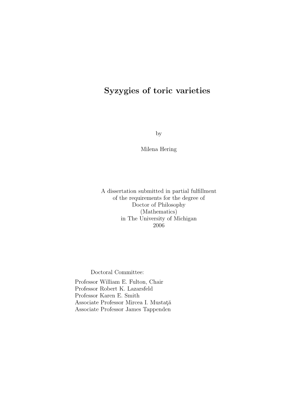 Syzygies of Toric Varieties