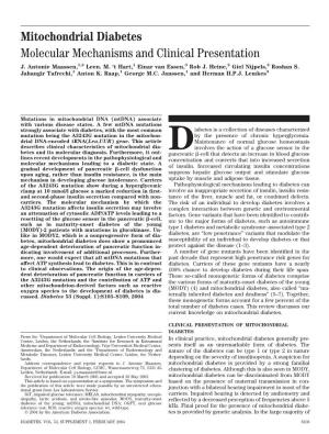 Mitochondrial Diabetes Molecular Mechanisms and Clinical Presentation J