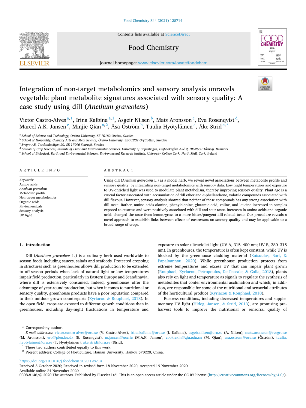 Integration of Non-Target Metabolomics and Sensory Analysis