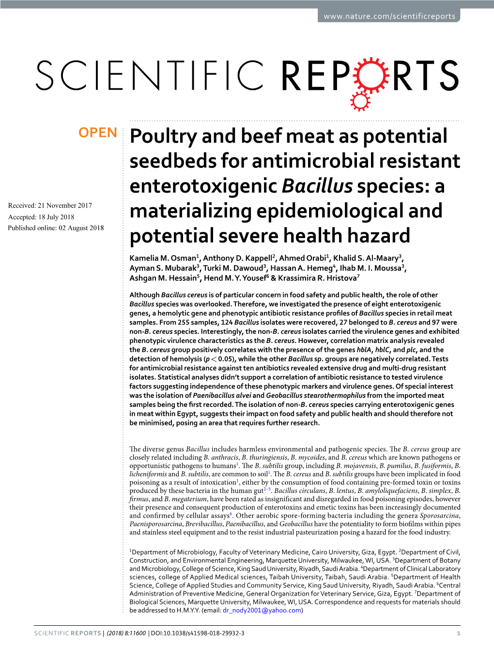 Poultry and Beef Meat As Potential Seedbeds for Antimicrobial Resistant