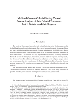 Medieval Genoese Colonial Society Viewed from an Analysis of Their Colonial Testaments Part 1: Testators and Their Bequests