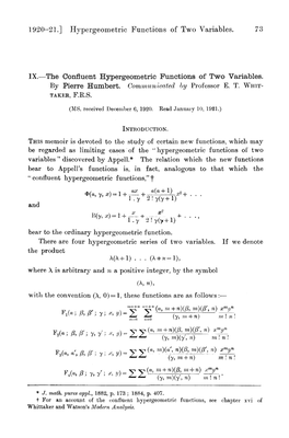 1920-21.] Hypergeometric Functions of Two Variables. 73