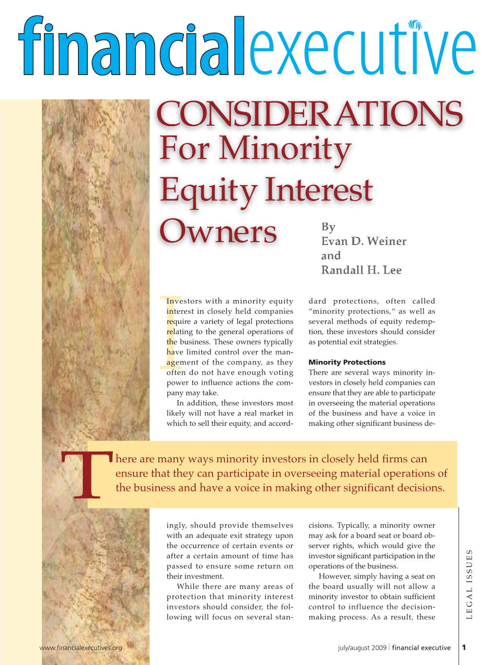 Considerations for Minority Equity Interest Owners