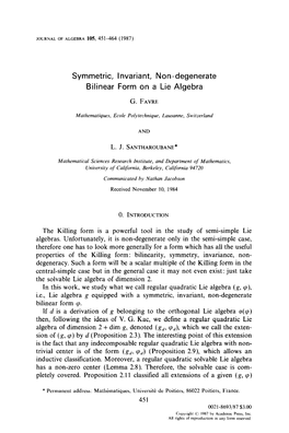 Symmetric, Invariant, Non-Degenerate Bilinear Form on a Lie Algebra