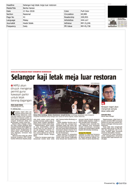 Selangor Kaji Letak Meja Luar Restoran