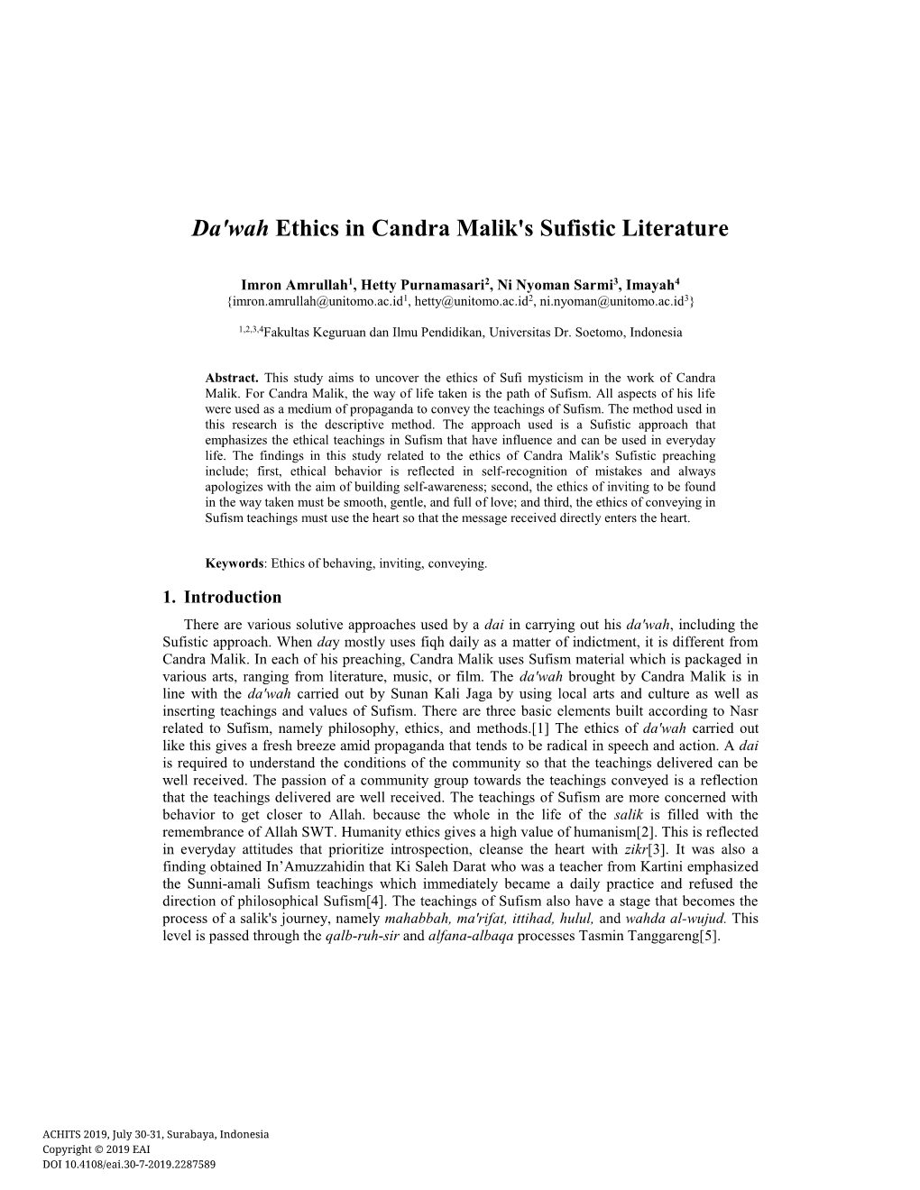 Da'wah Ethics in Candra Malik's Sufistic Literature