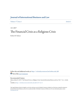 The Financial Crisis As a Religious Crisis