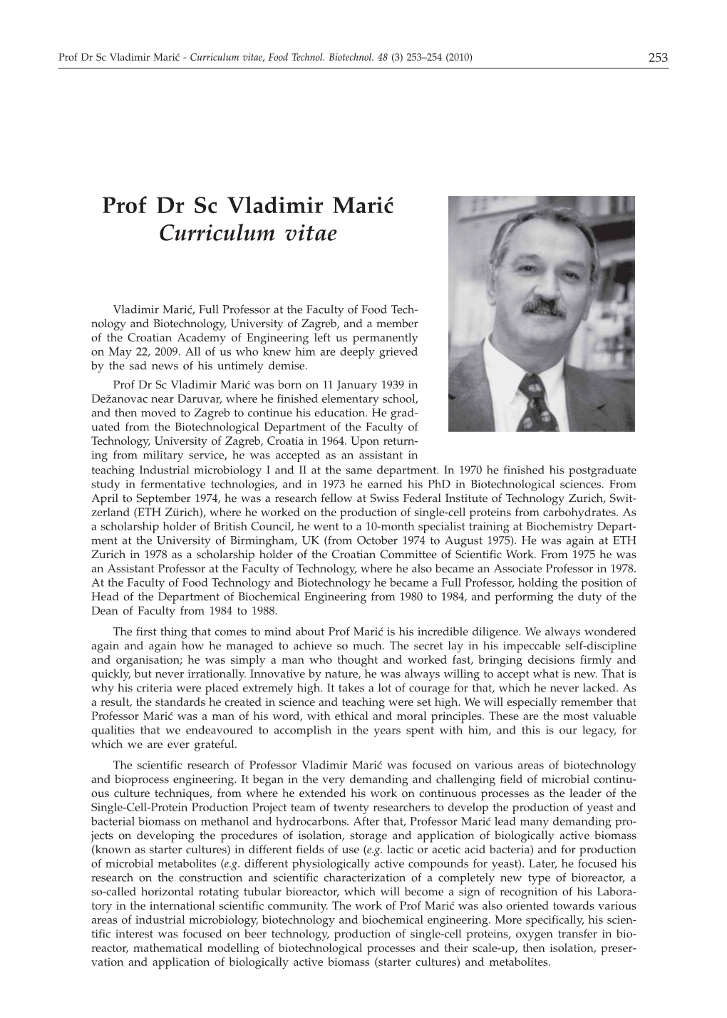Prof Dr Sc Vladimir Mari} Curriculum Vitae