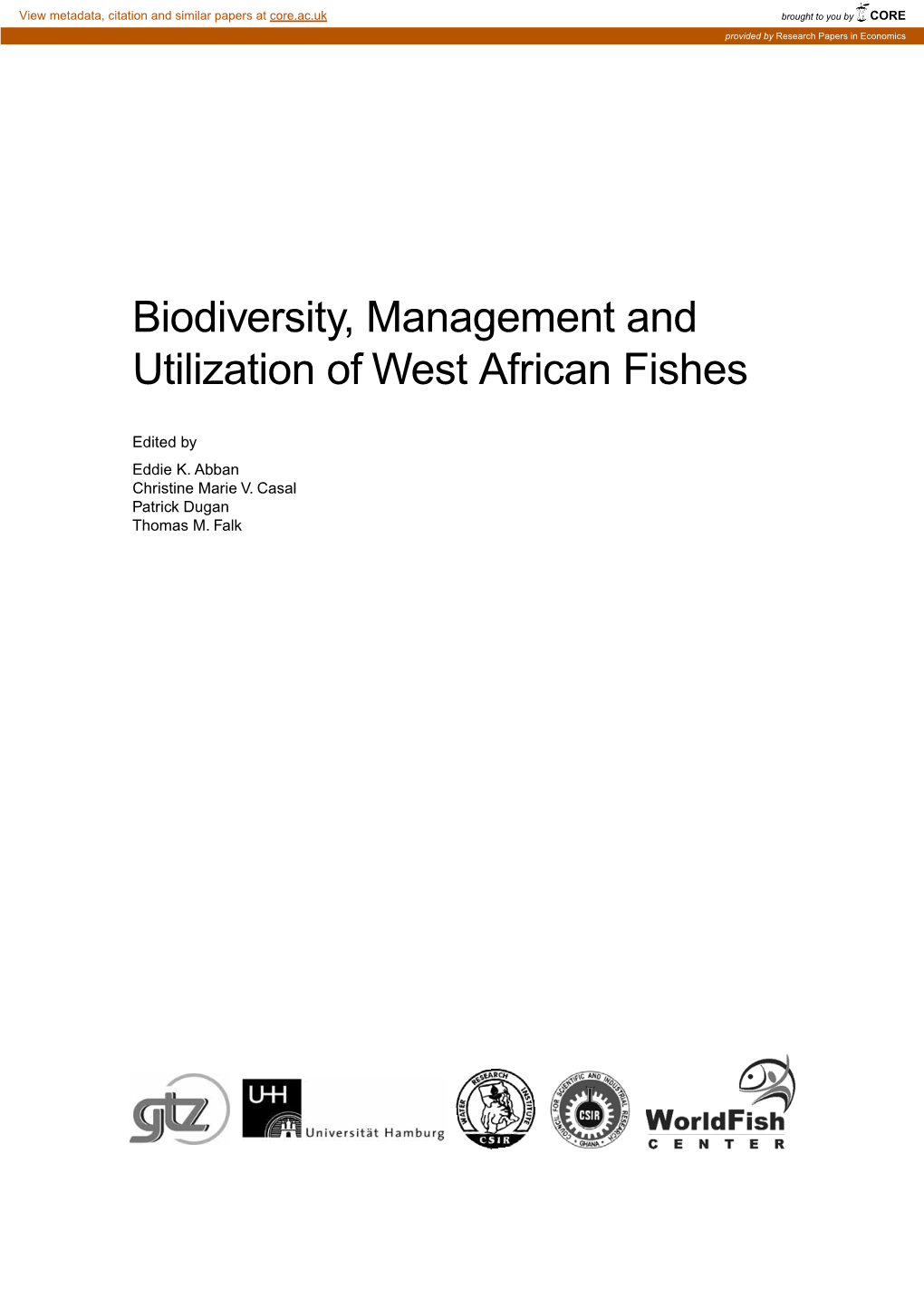 Biodiversity, Management and Utilization of West African Fishes