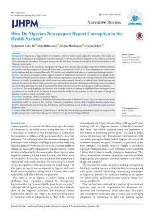 How Do Nigerian Newspapers Report Corruption in the Health System?
